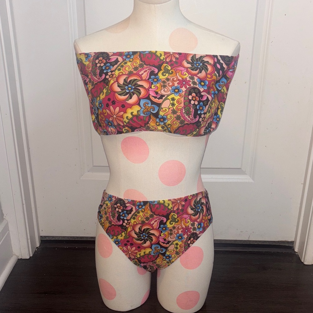 Colorful Floral Bandeau Bikini Set
